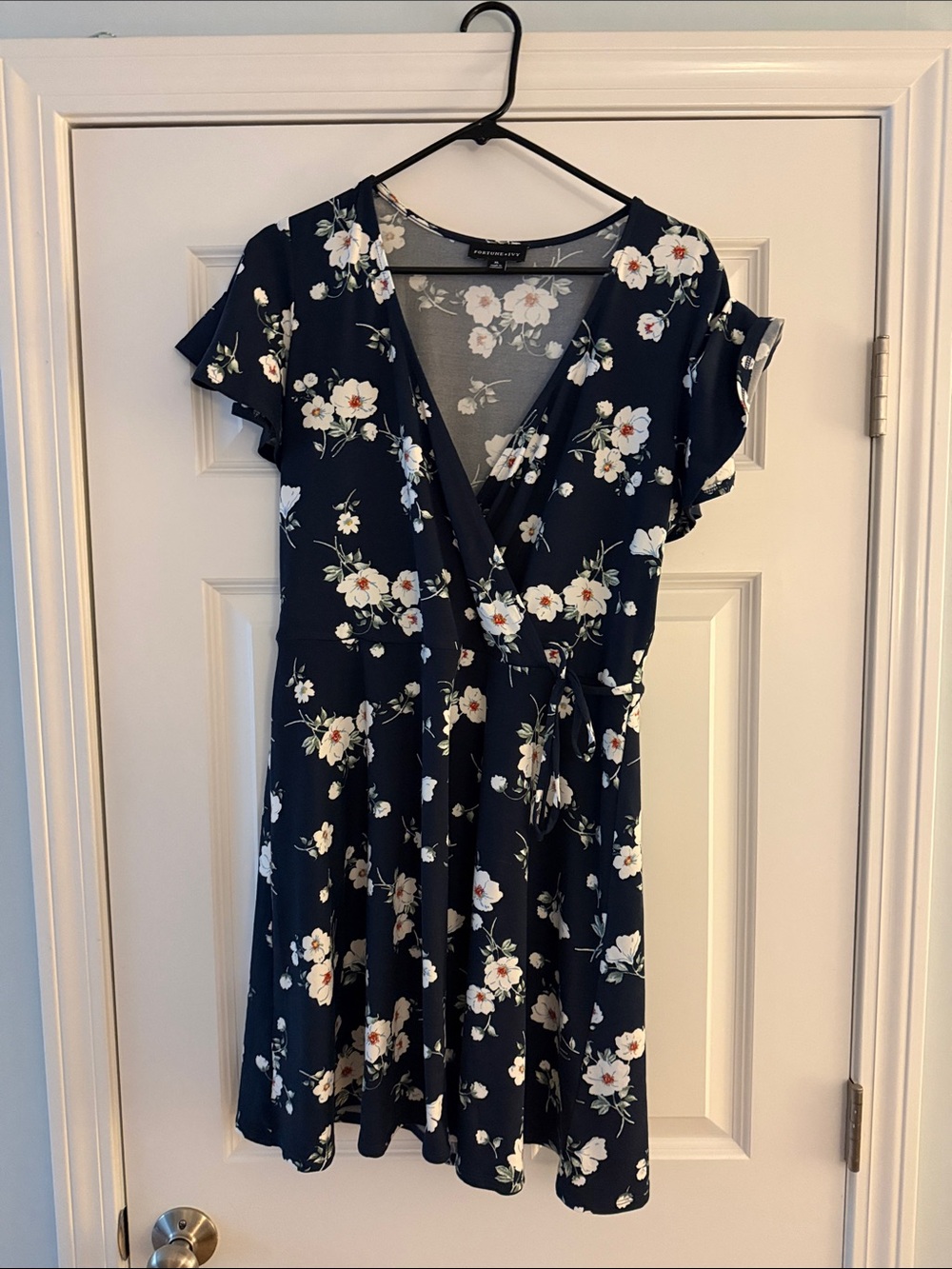 Navy Floral Wrap Mini Dress with Tie Waist